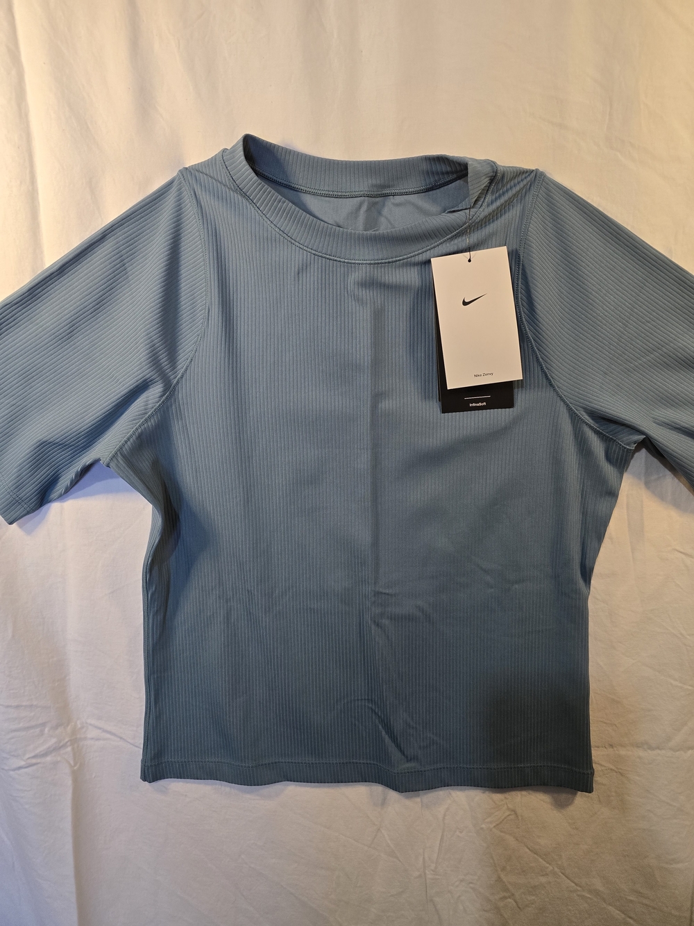 Nike Women's Light Blue Ribbed Short-Sleeve Tee
